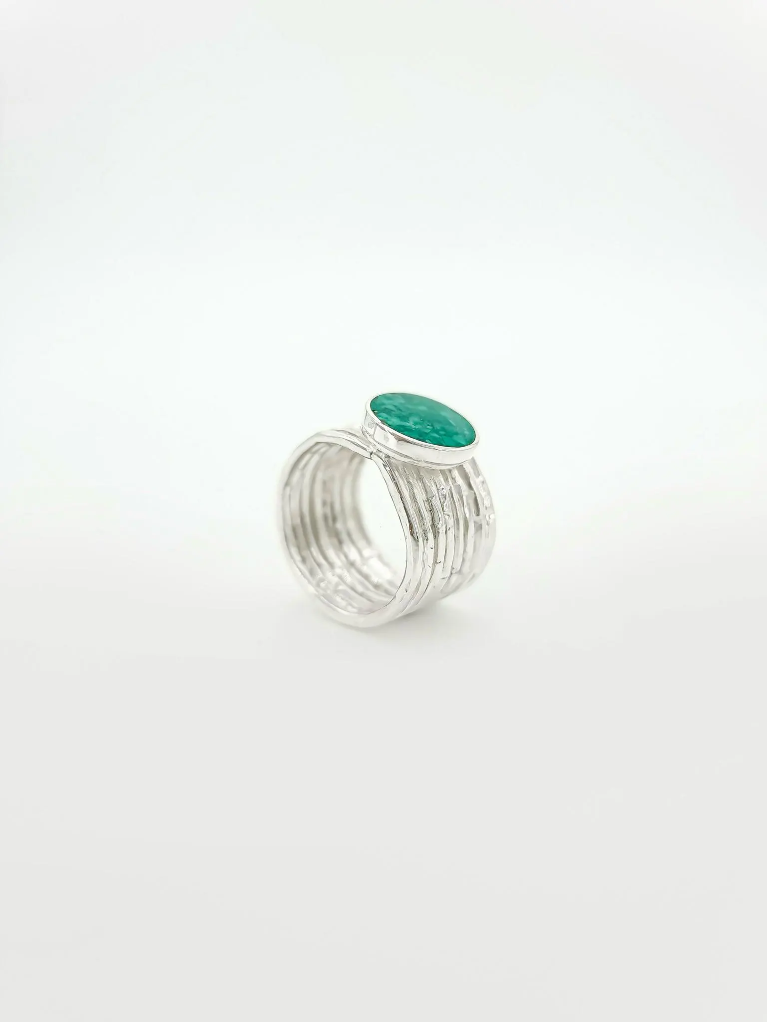 IKANI ხელნაკეთი ვერცხლის ბეჭედი - სამკაული ქალებისთვის, მალაქიტი, ფირუზისფერი - სურათი 3