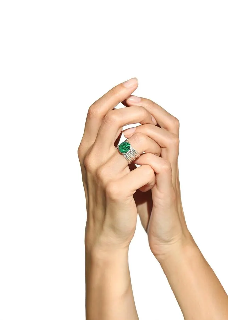 IKANI ხელნაკეთი ვერცხლის ბეჭედი - სამკაული ქალებისთვის, მალაქიტი, ფირუზისფერი - სურათი 2