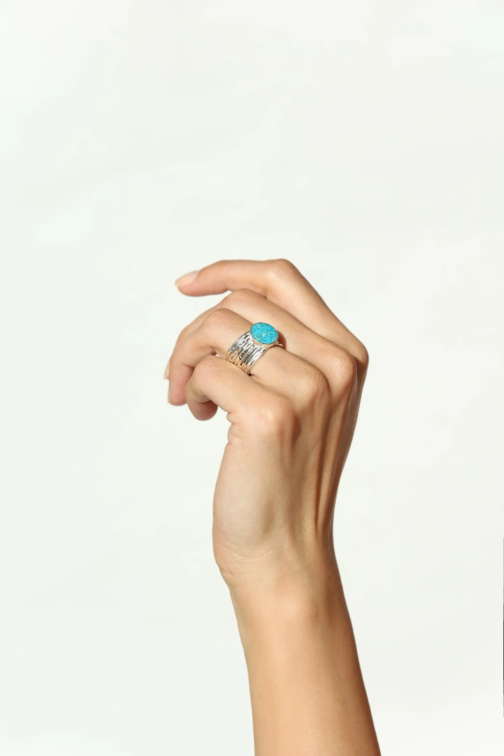 IKANI ხელნაკეთი ვერცხლის ბეჭედი - სამკაული ქალებისთვის, მალაქიტი, ფირუზისფერი - სურათი 5