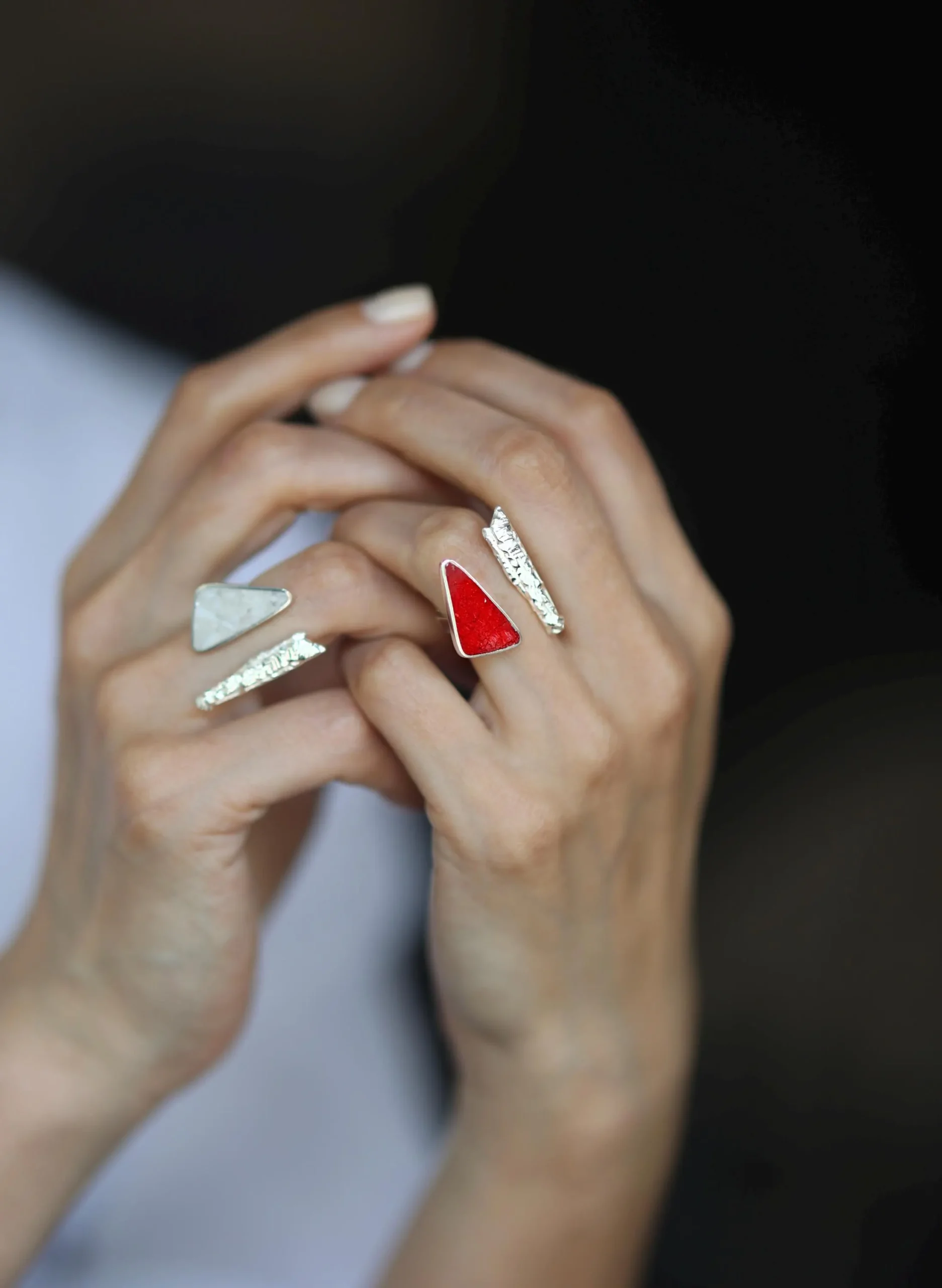 IKANI ხელნაკეთი ვერცხლის ბეჭედი - სამკაული ქალებისთვის ფირუზი, მარჯანი, გიშერი, მარგალიტი - Image 4